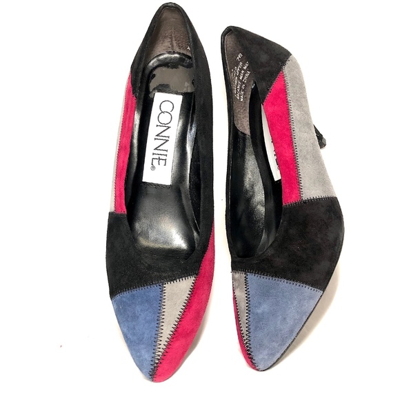 Suede Color Block Kitten Heels Size 7 - Picture 1 of 12